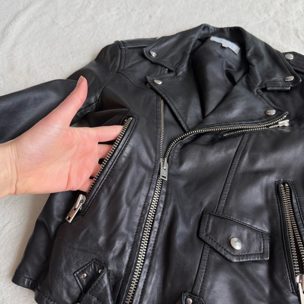 IRO Leather Black Moto Long Sleeve Jacket IT34 US XS (0-2) - Picture 7 of 13
